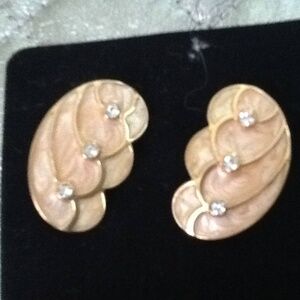 Kenneth J Lane earrings - large gold butterfly wings  in peach enamel and creamy